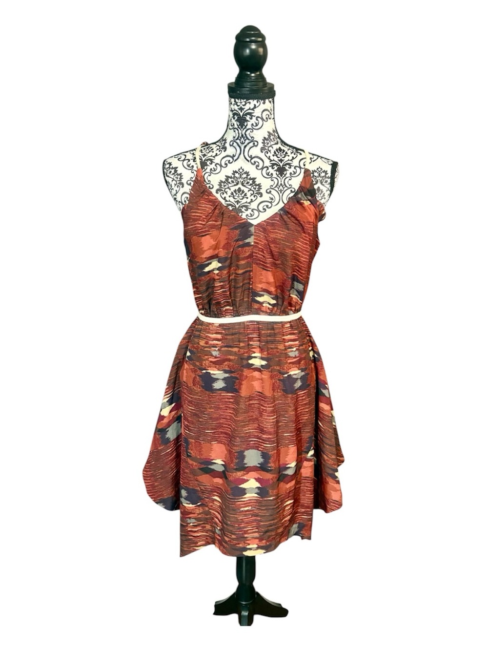 ECOTÉ Urban Outfitters Rust Multi-Pattern V-Neck Dress